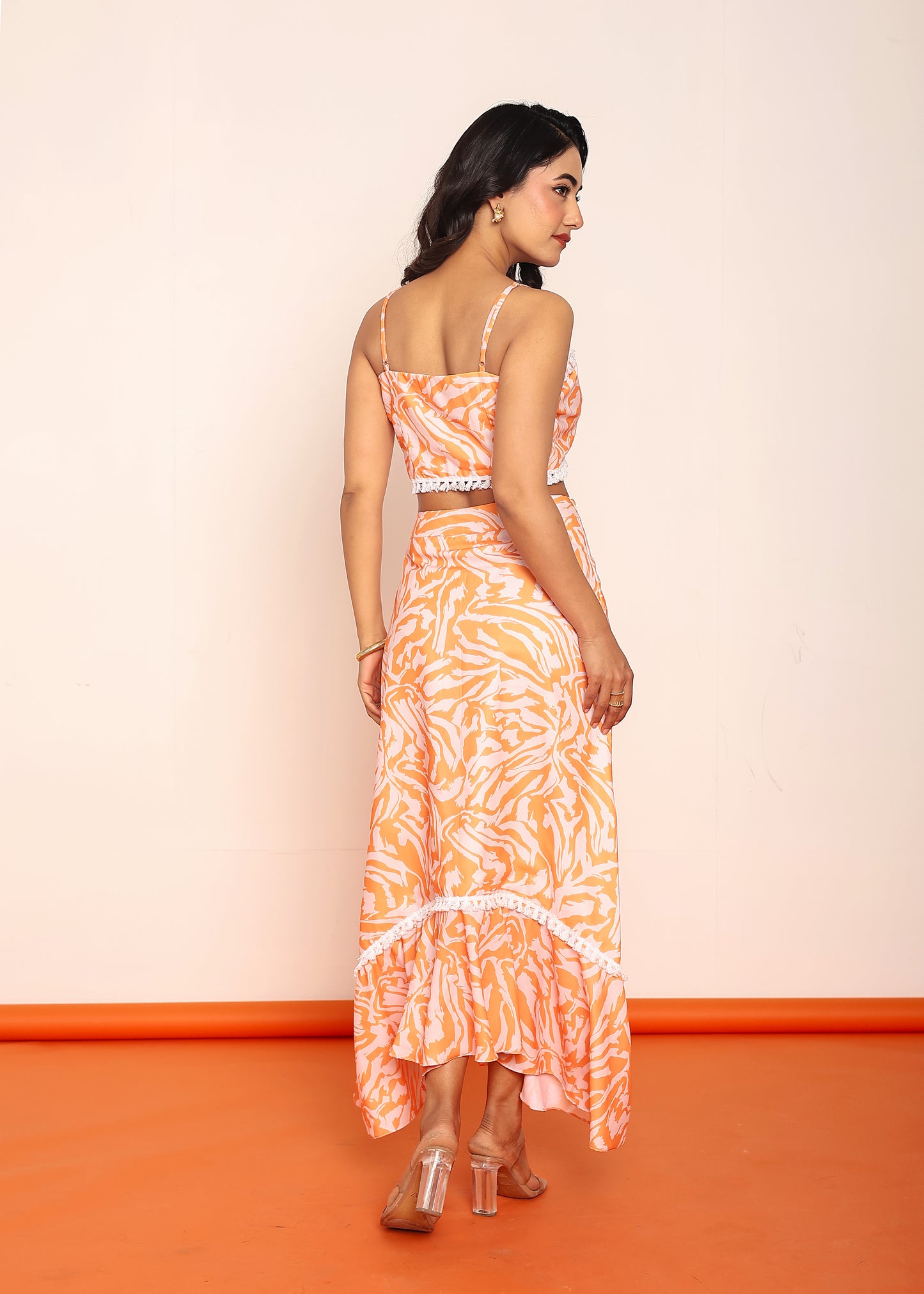 Printed tube top with detailed skirt
