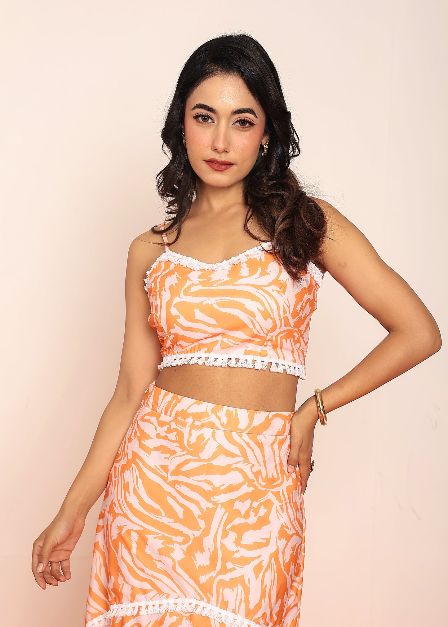 Printed tube top with detailed skirt