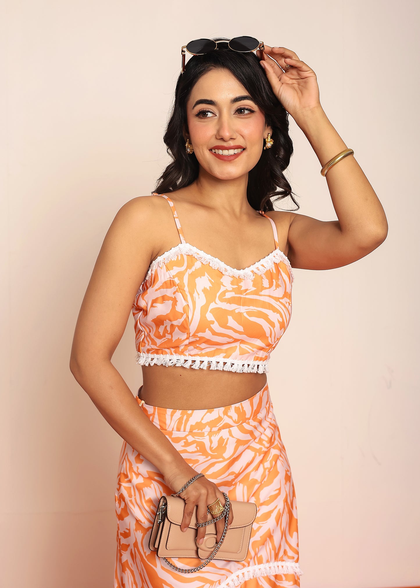 Printed tube top with detailed skirt