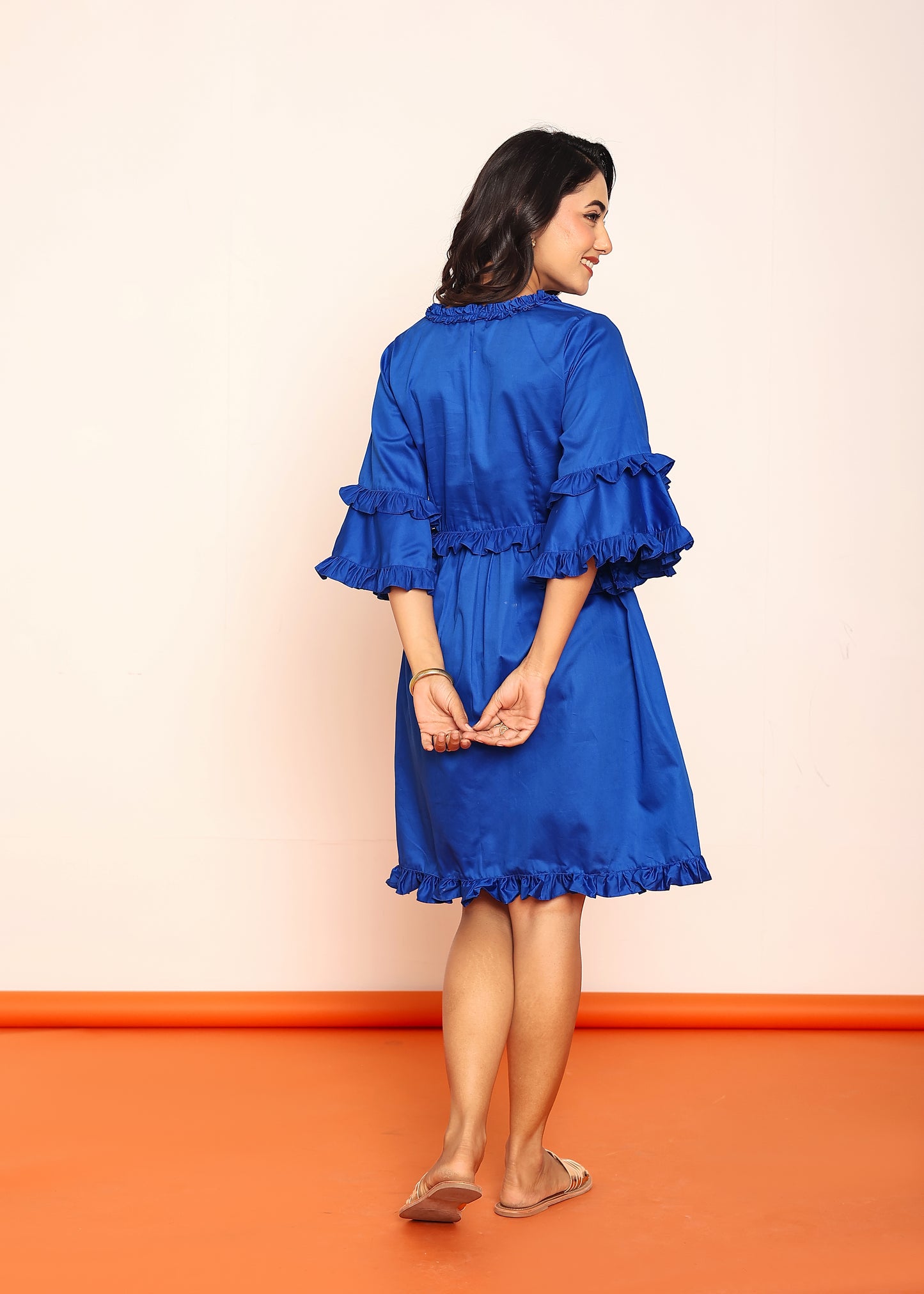 Solid ruffled mini dress