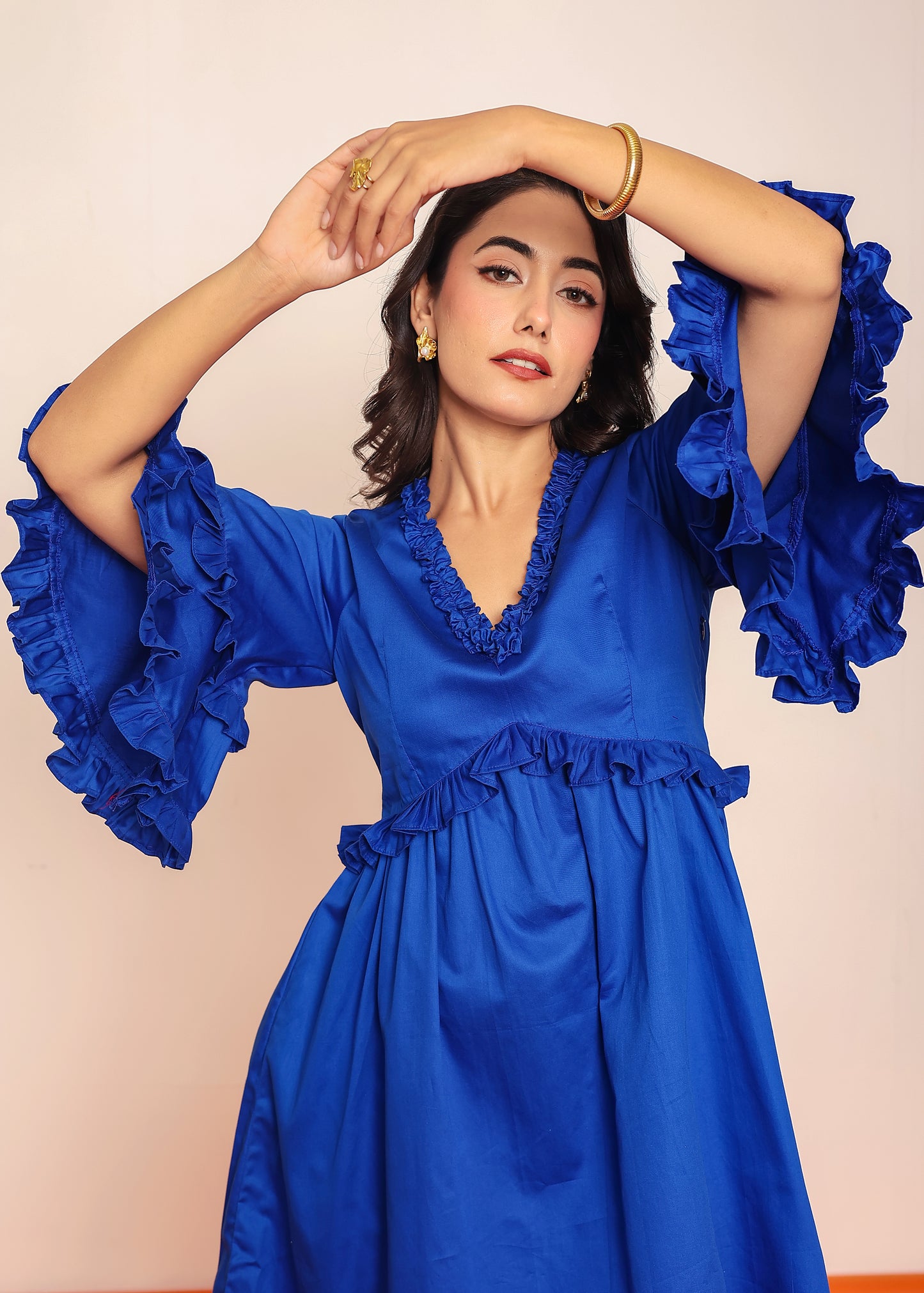 Solid ruffled mini dress