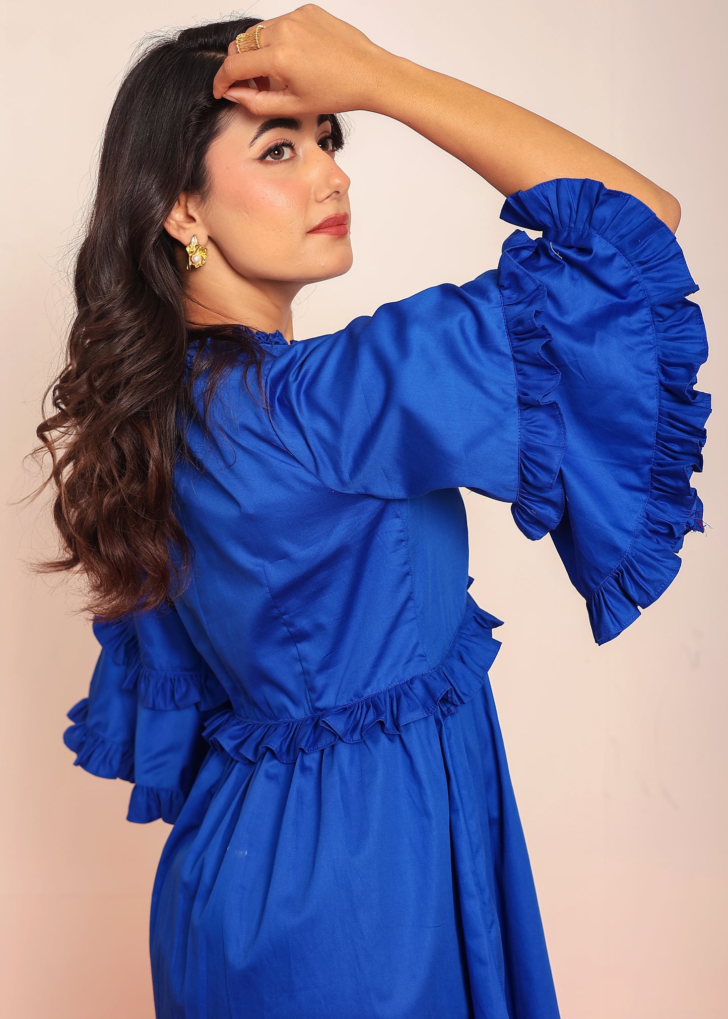 Solid ruffled mini dress