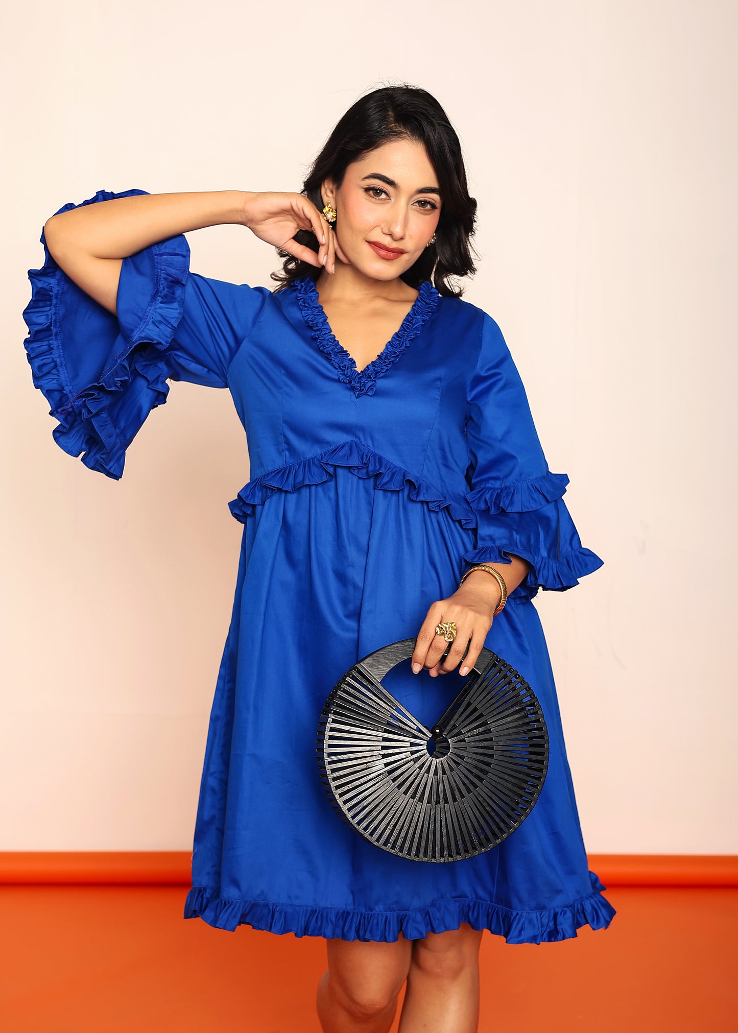 Solid ruffled mini dress