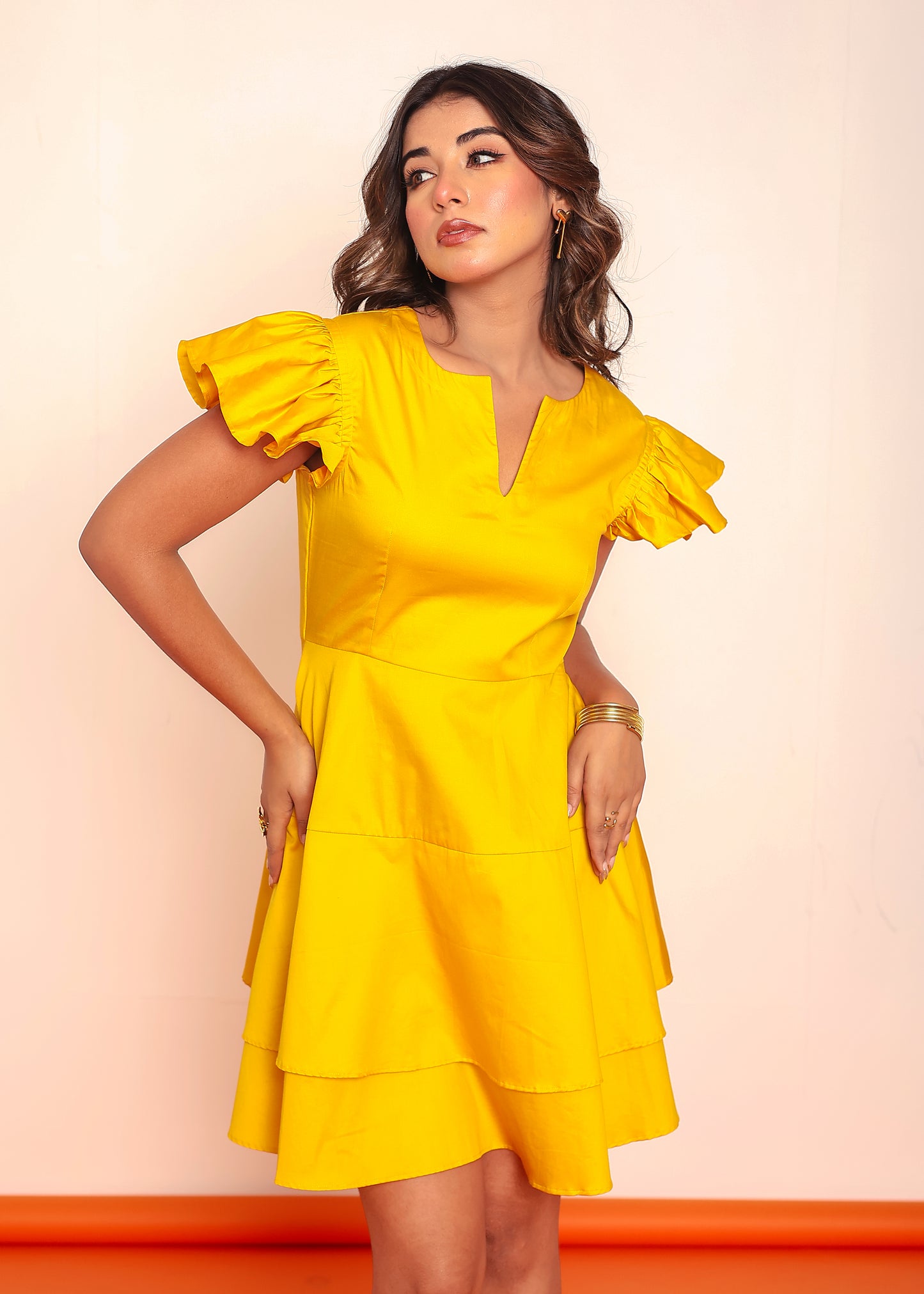 Solid tiered mini dress