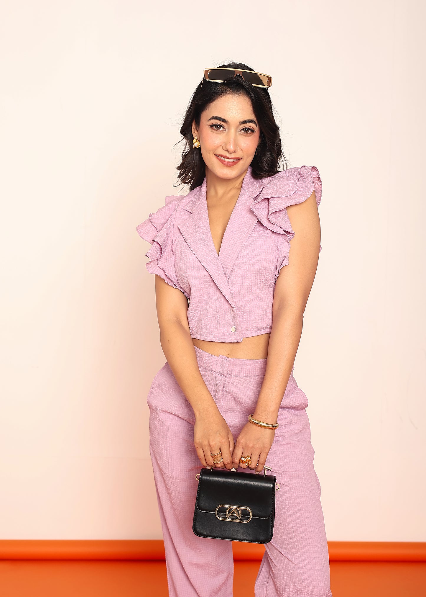 Ruffled crop blazer shirt