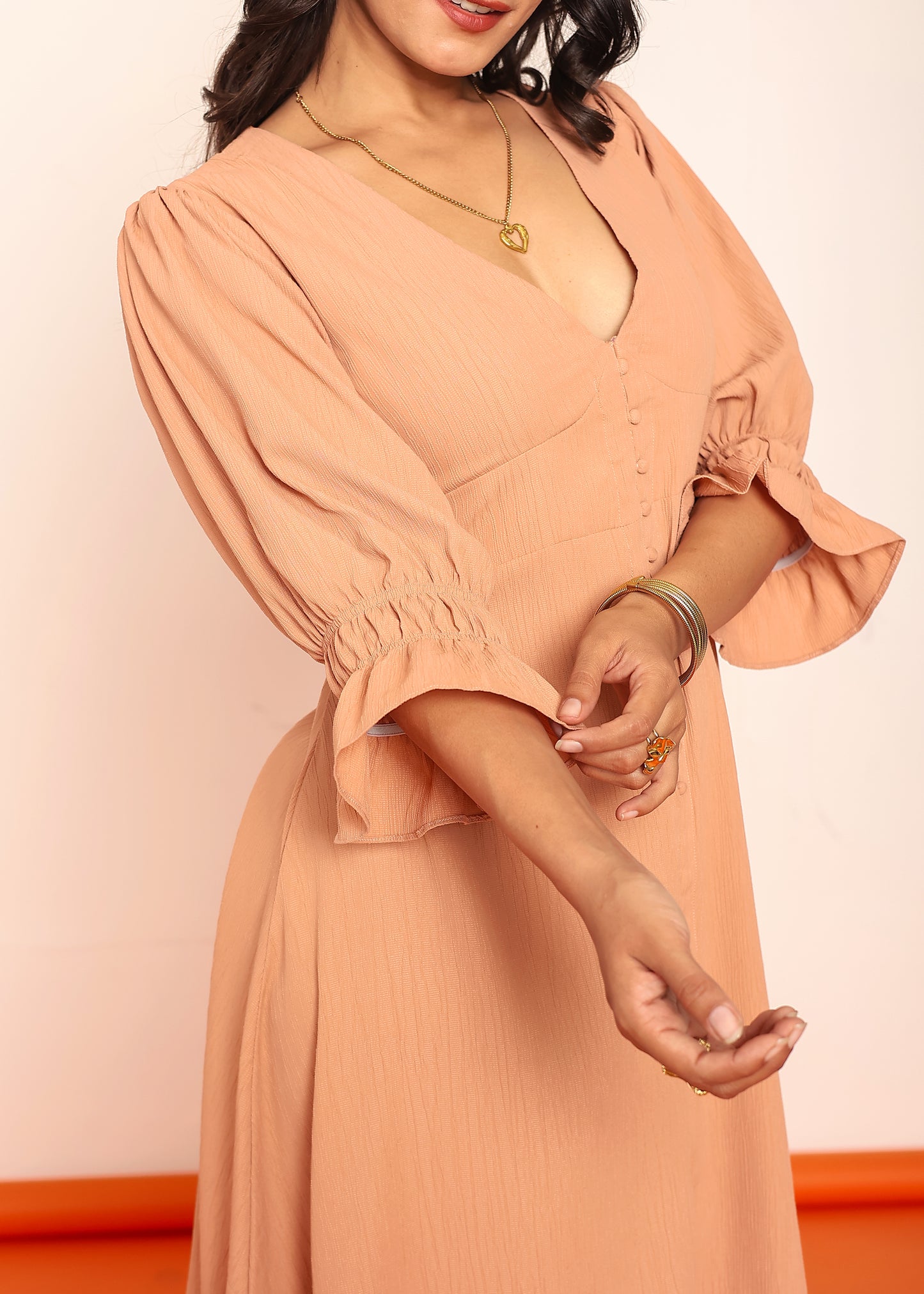 Midi dress with detailed sleeves