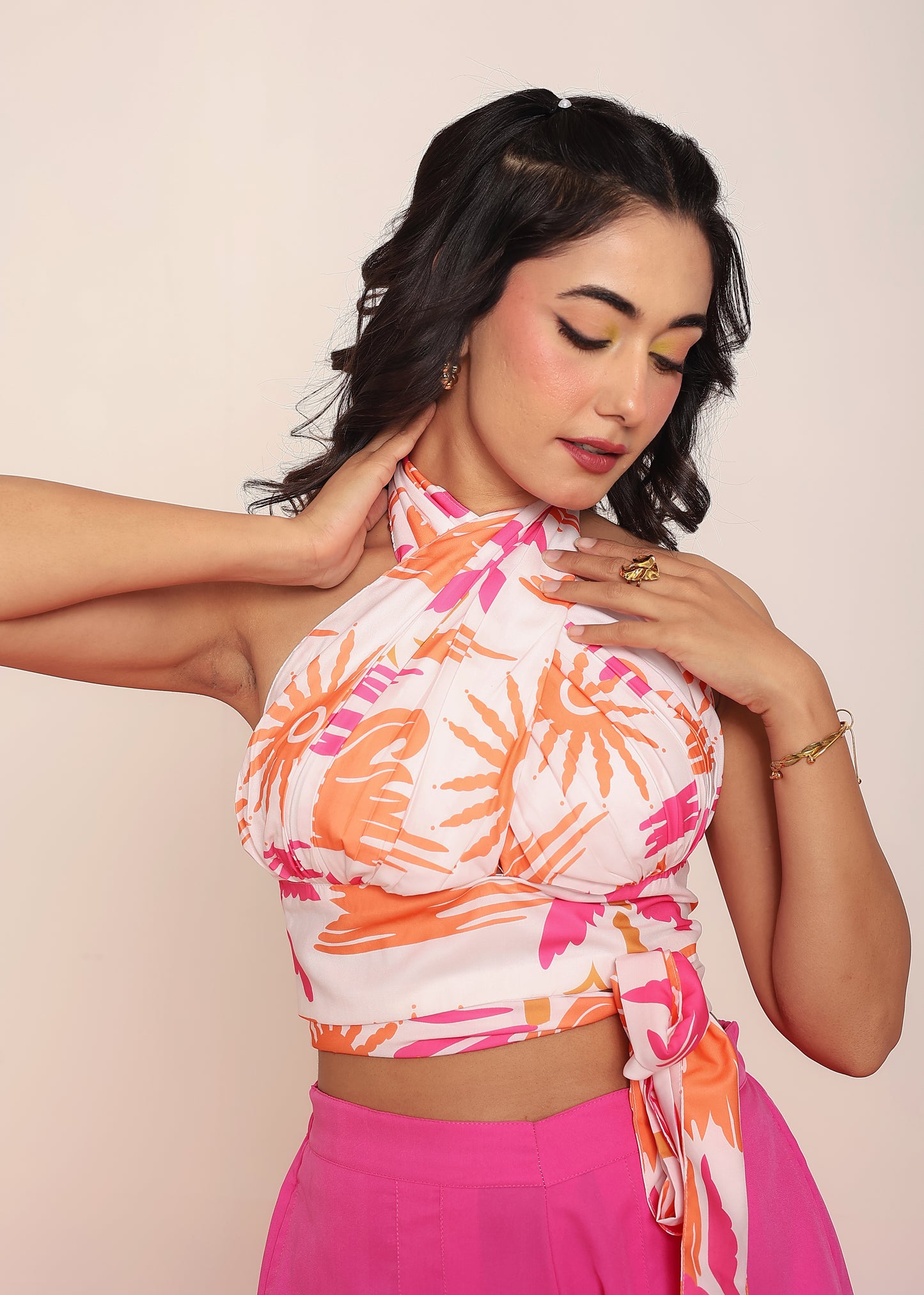 Pleated wrap-around top with shorts