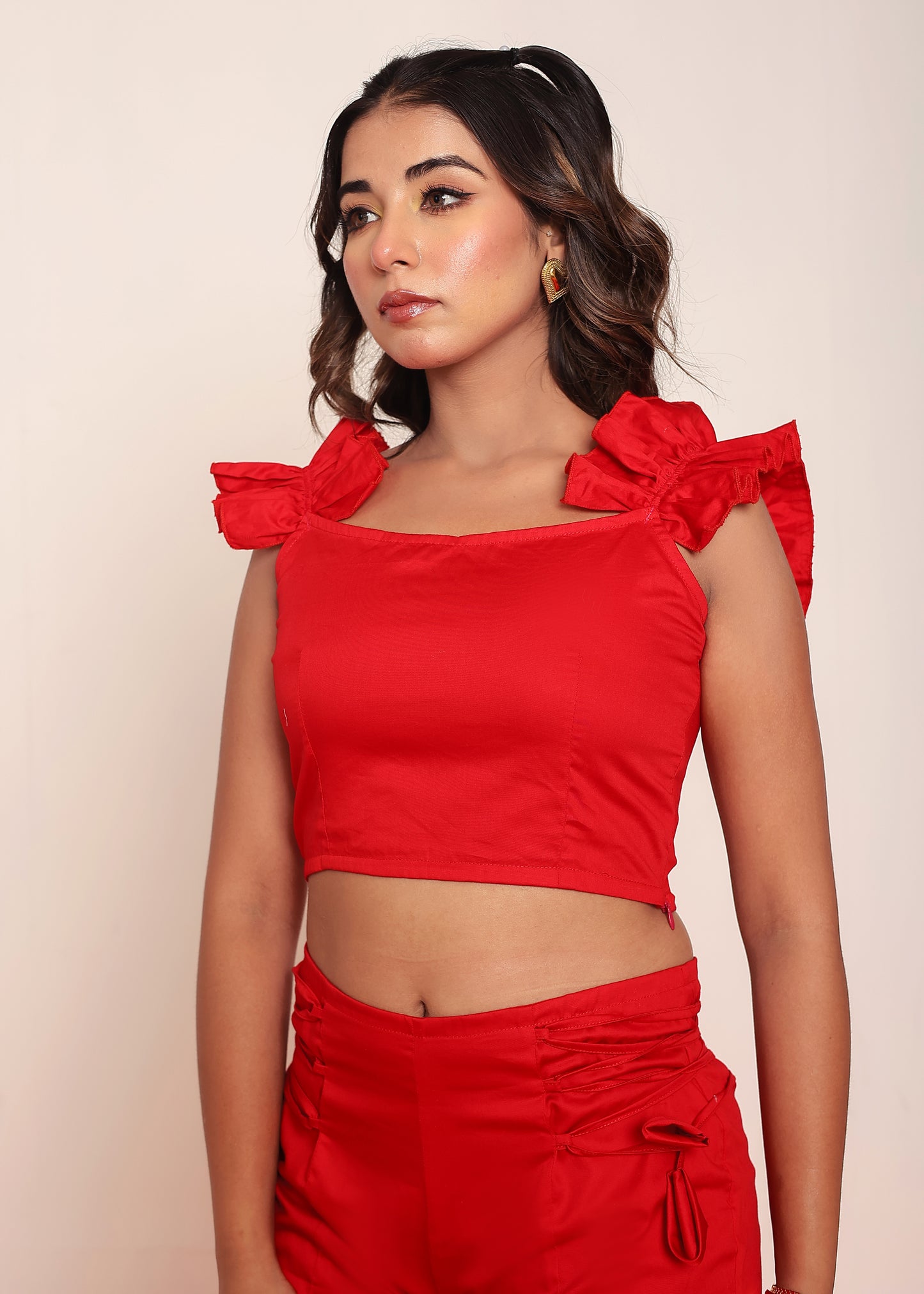 Solid ruffled top with shorts