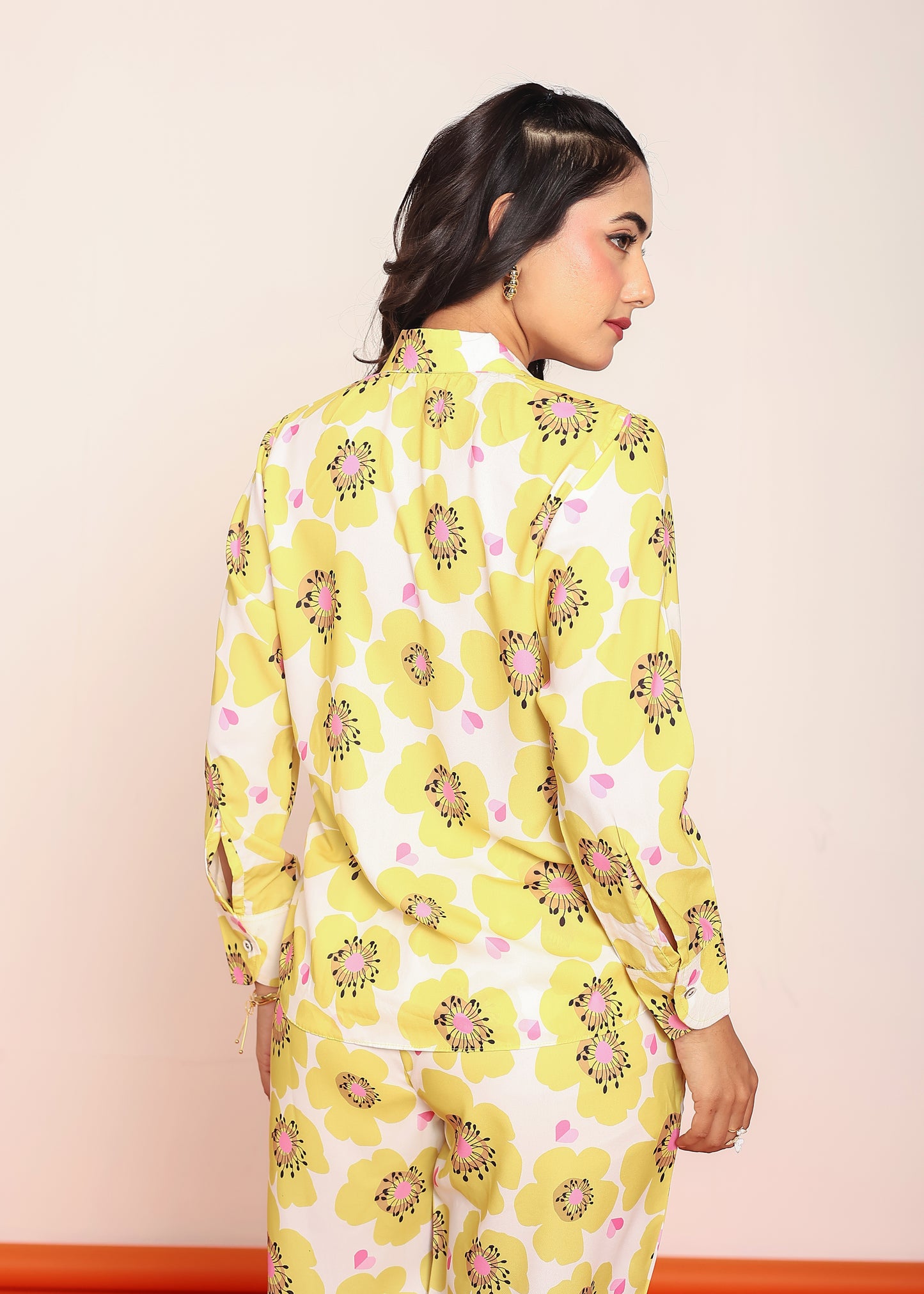 Printed pleated shirt & straight pant set