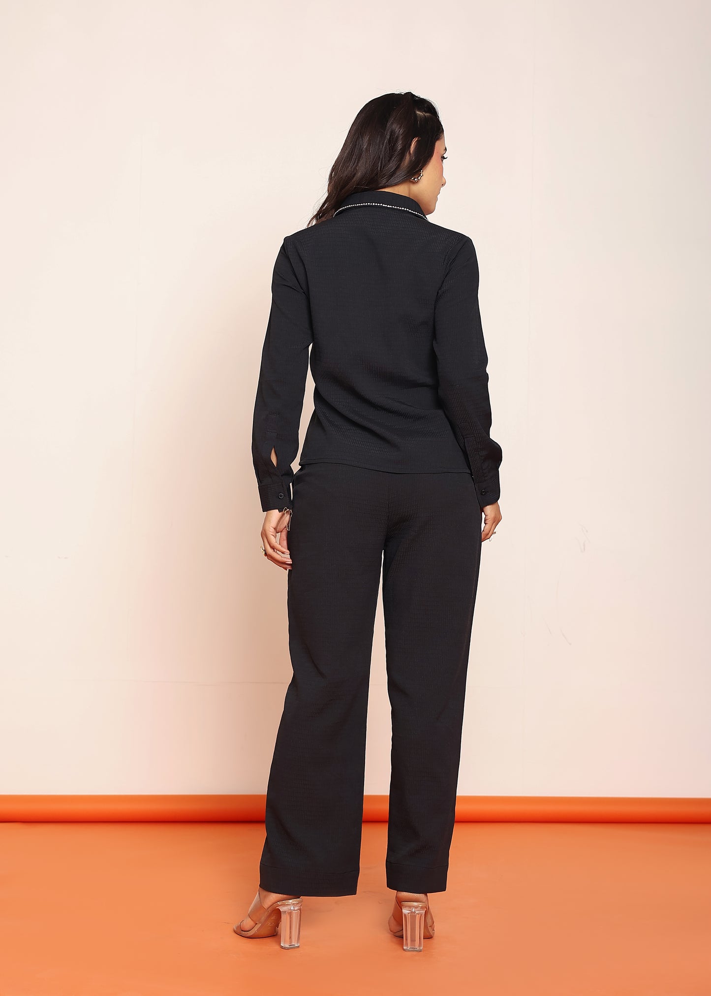Detailed rhinestone shirt with pant