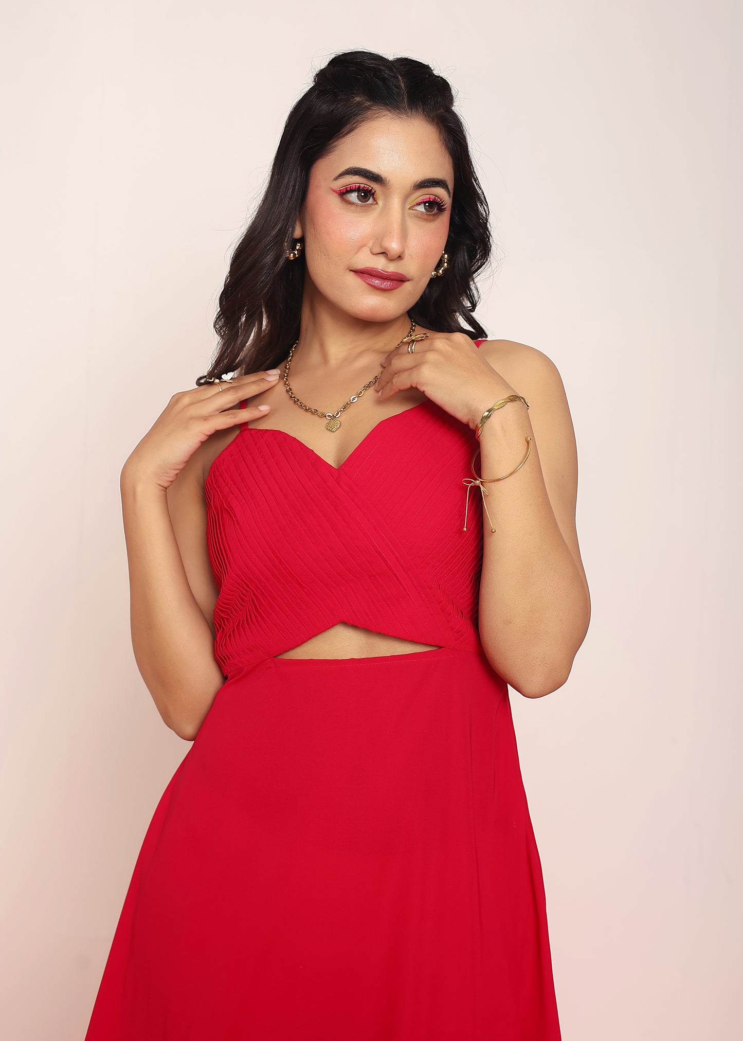 Pleated waist- cut maxi dresss