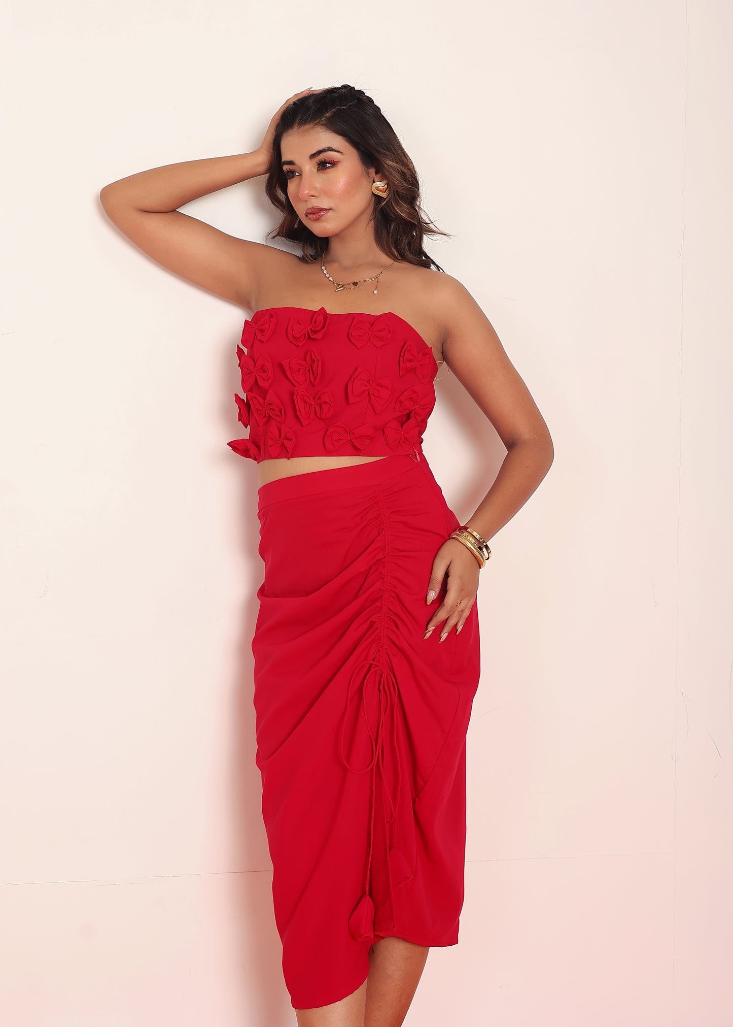 Red tube top with draw string skirt