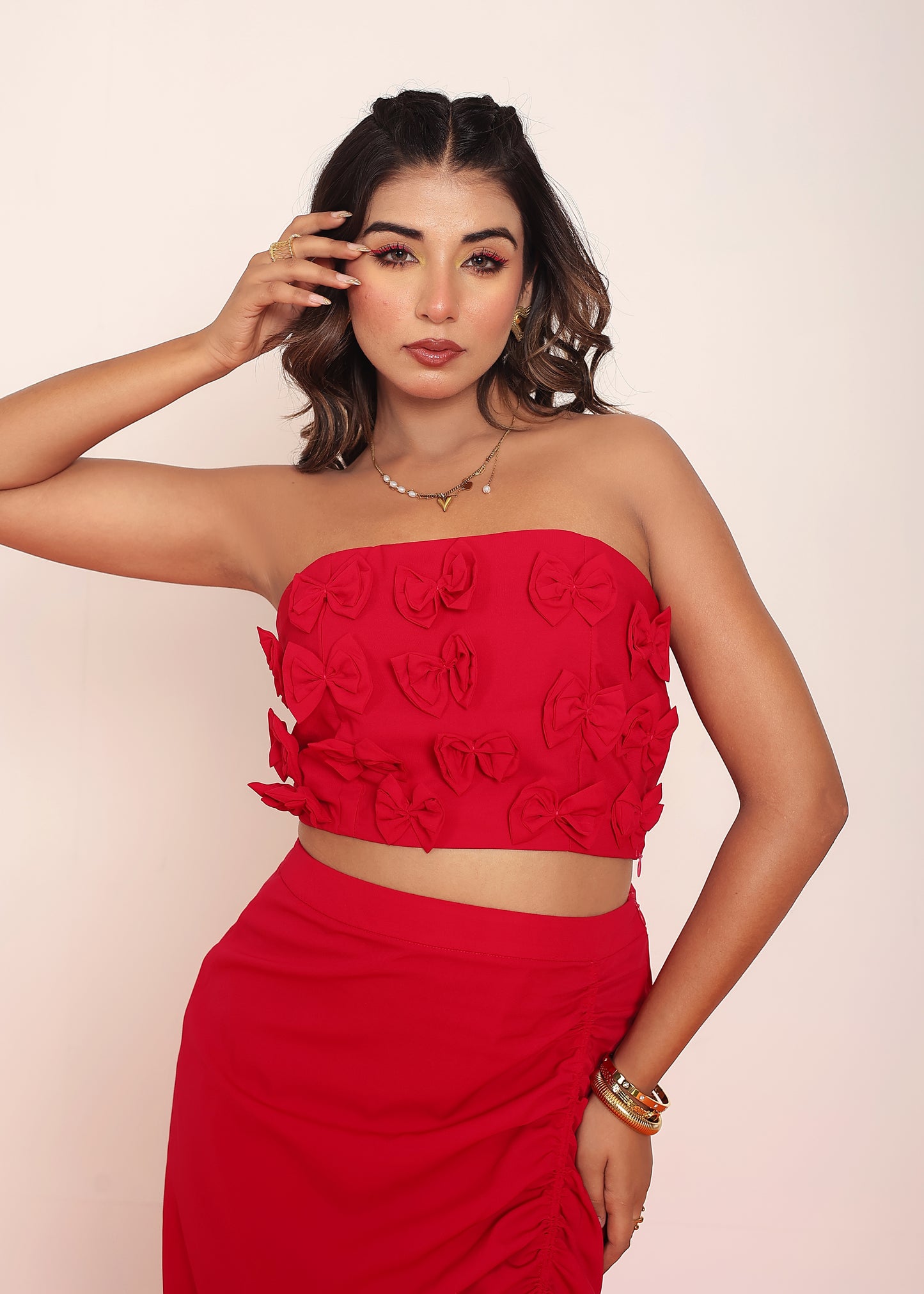 Red tube top with draw string skirt