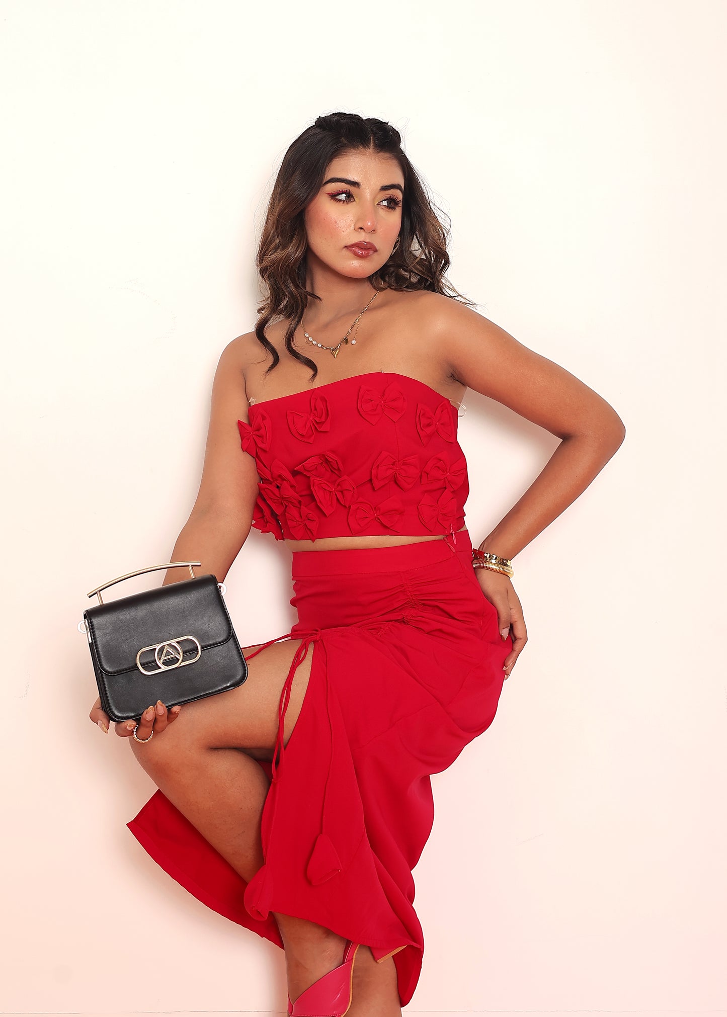 Red tube top with draw string skirt