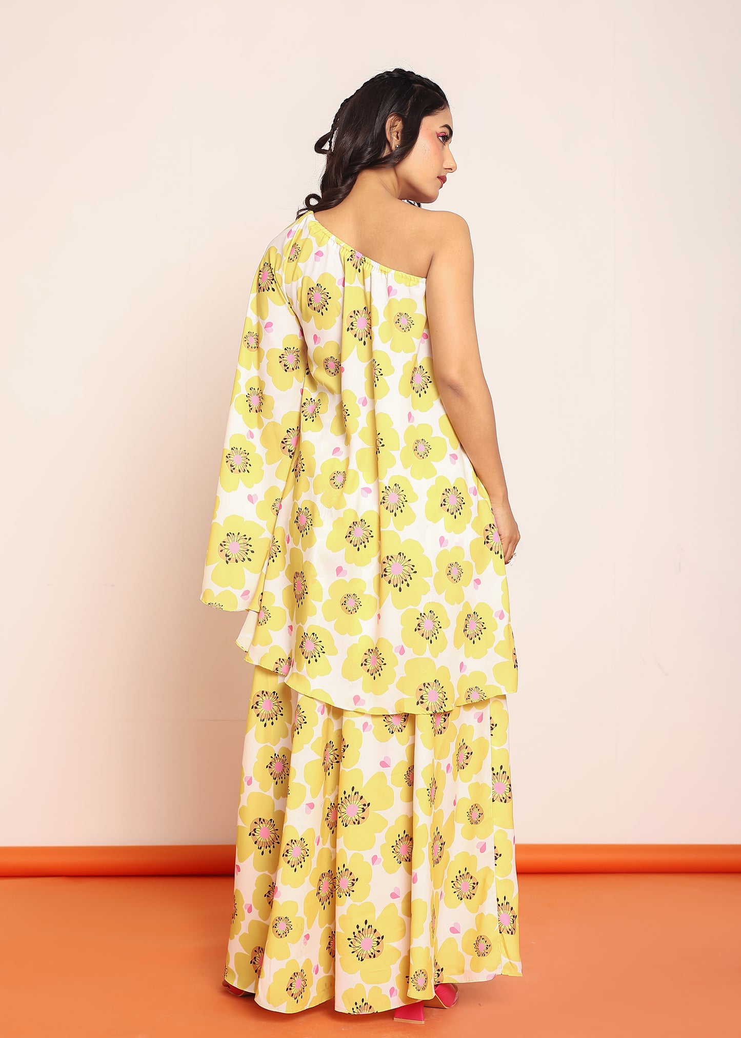 Printed umbrella -cut top with side slited skirt