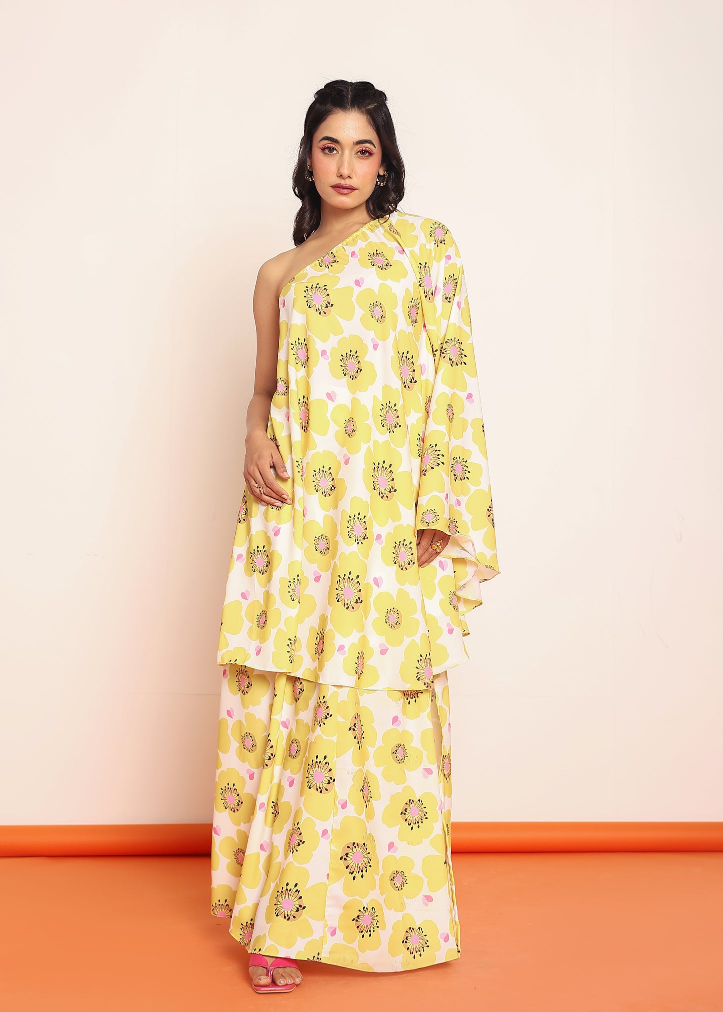 Printed umbrella -cut top with side slited skirt