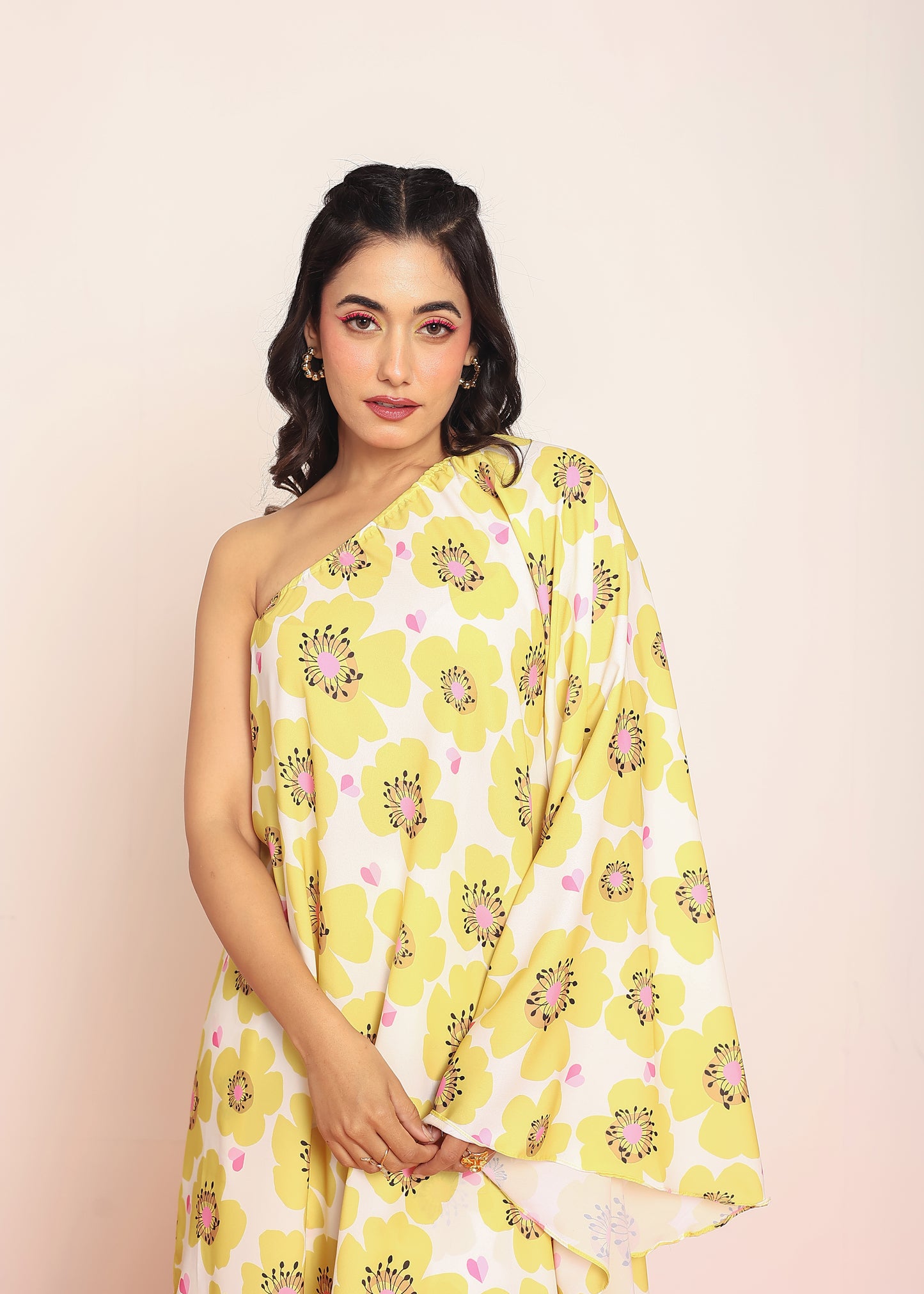 Printed umbrella -cut top with side slited skirt