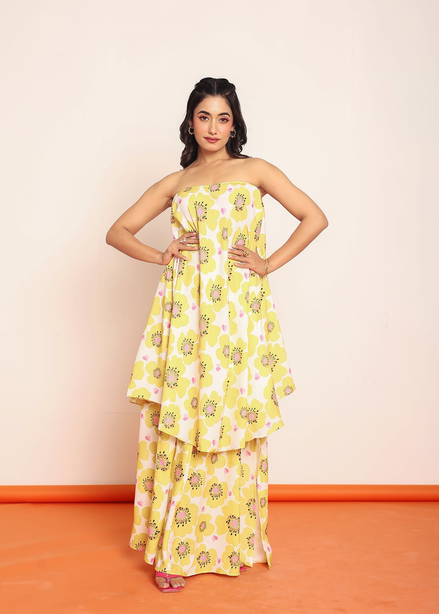 Printed umbrella -cut top with side slited skirt
