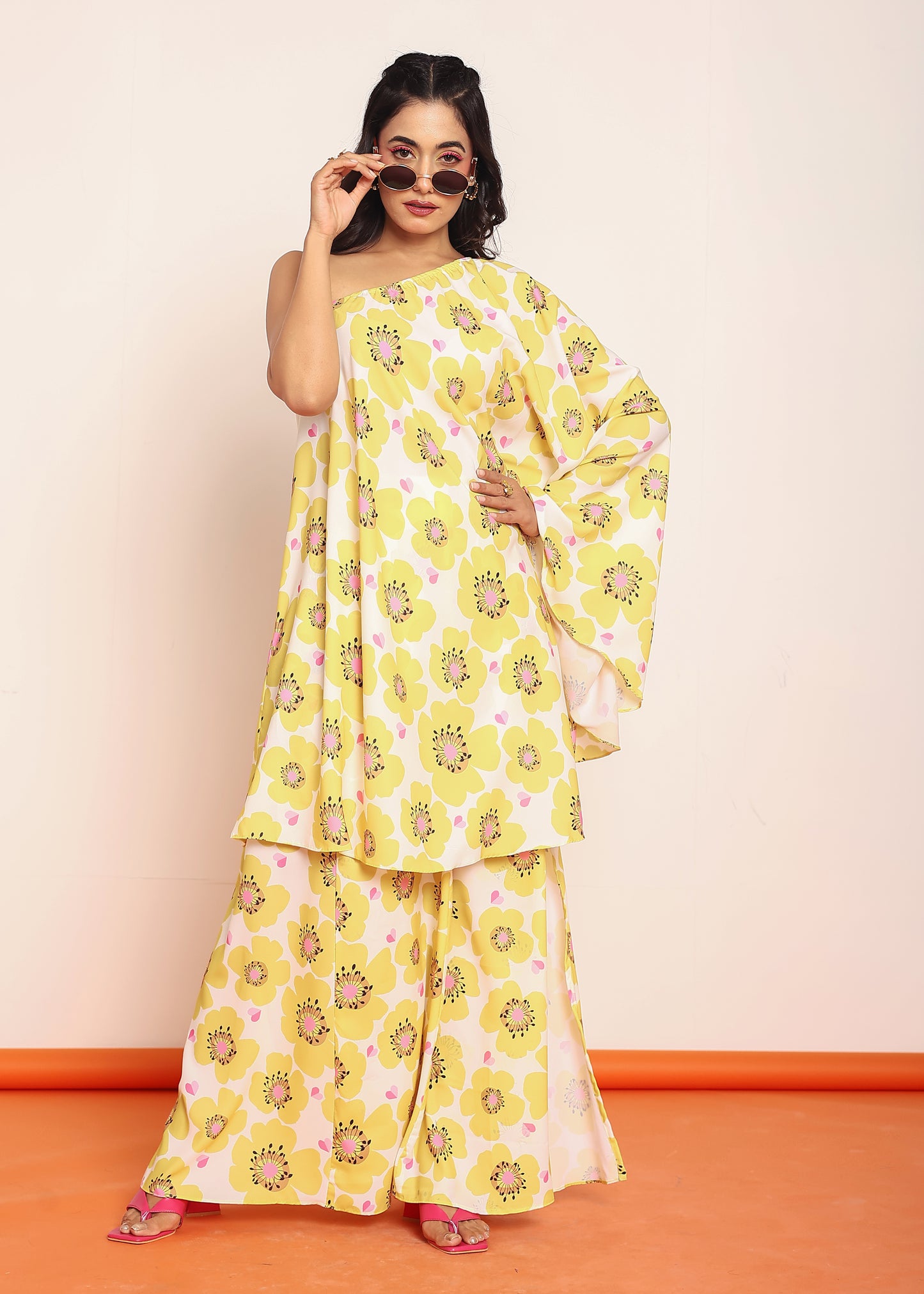 Printed umbrella -cut top with side slited skirt