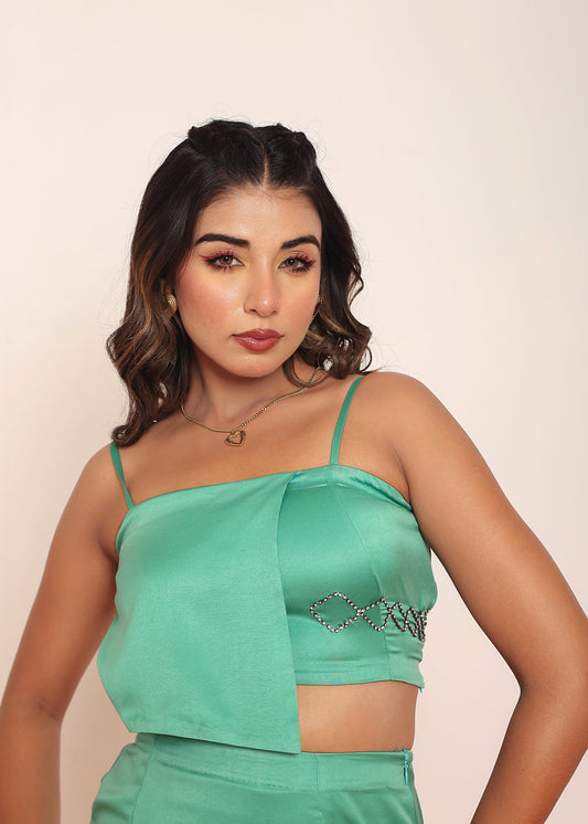 Green rhinestone flap top