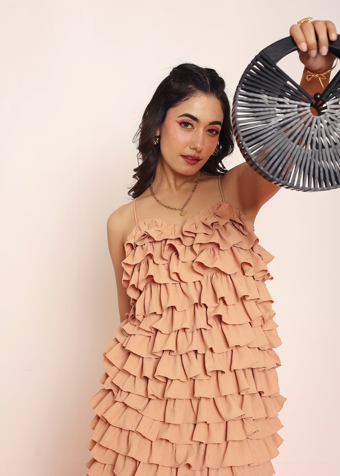 Ruffled midi dress with adjustable string