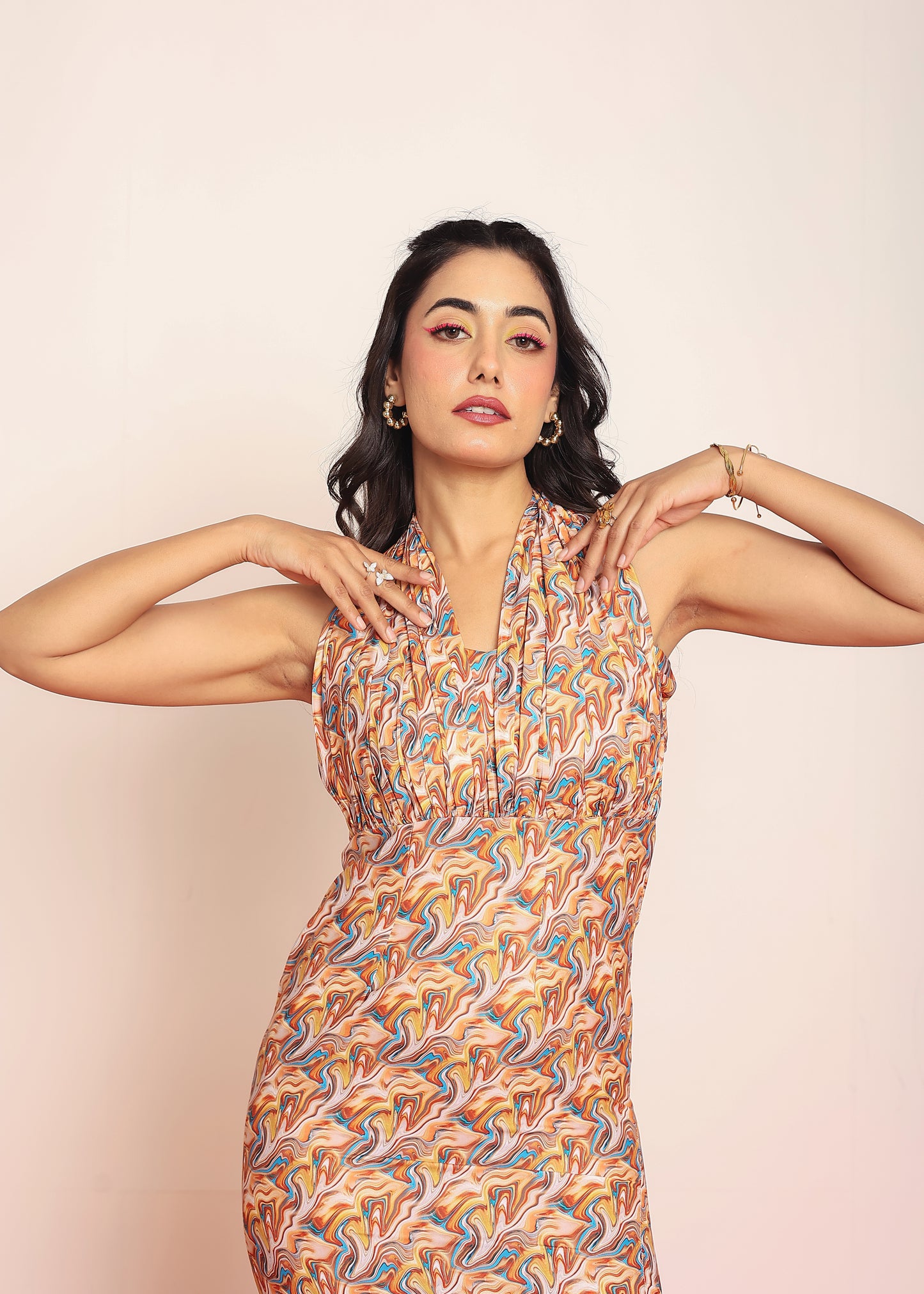 Printed maxi dress with adjustable neck strap