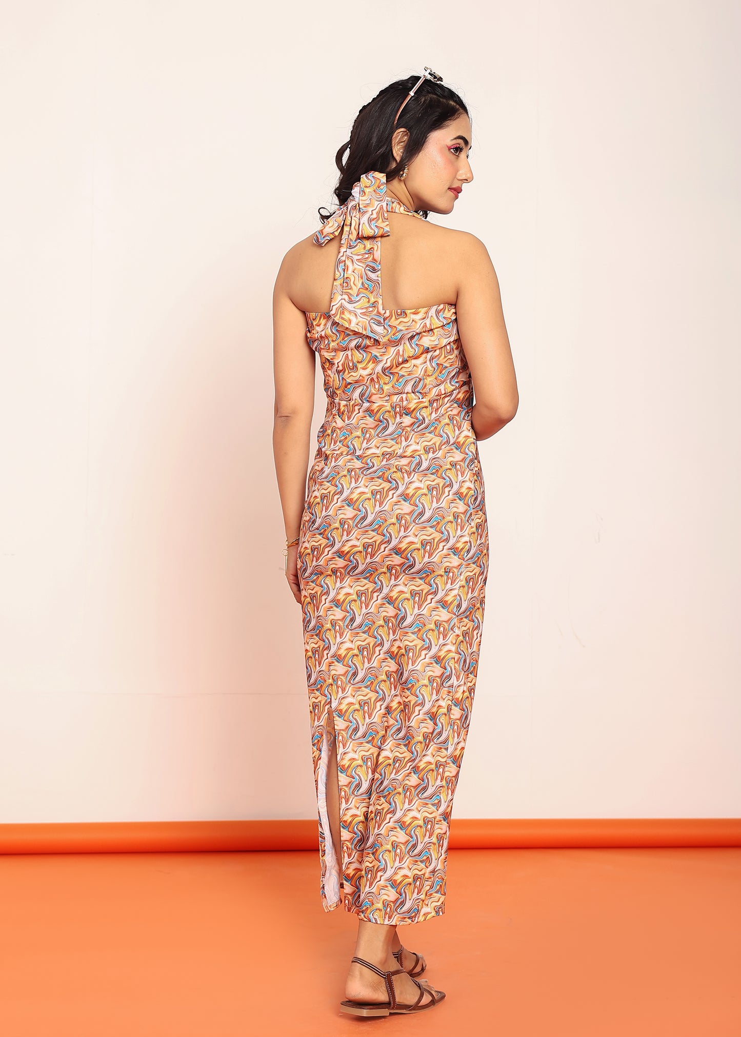 Printed maxi dress with adjustable neck strap