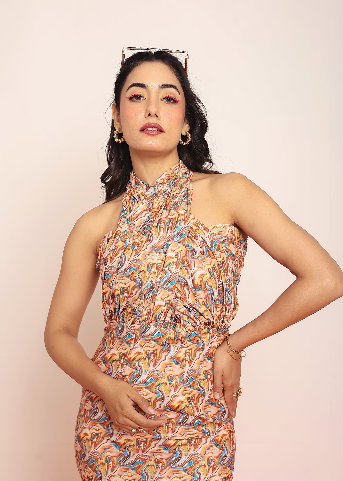 Printed maxi dress with adjustable neck strap