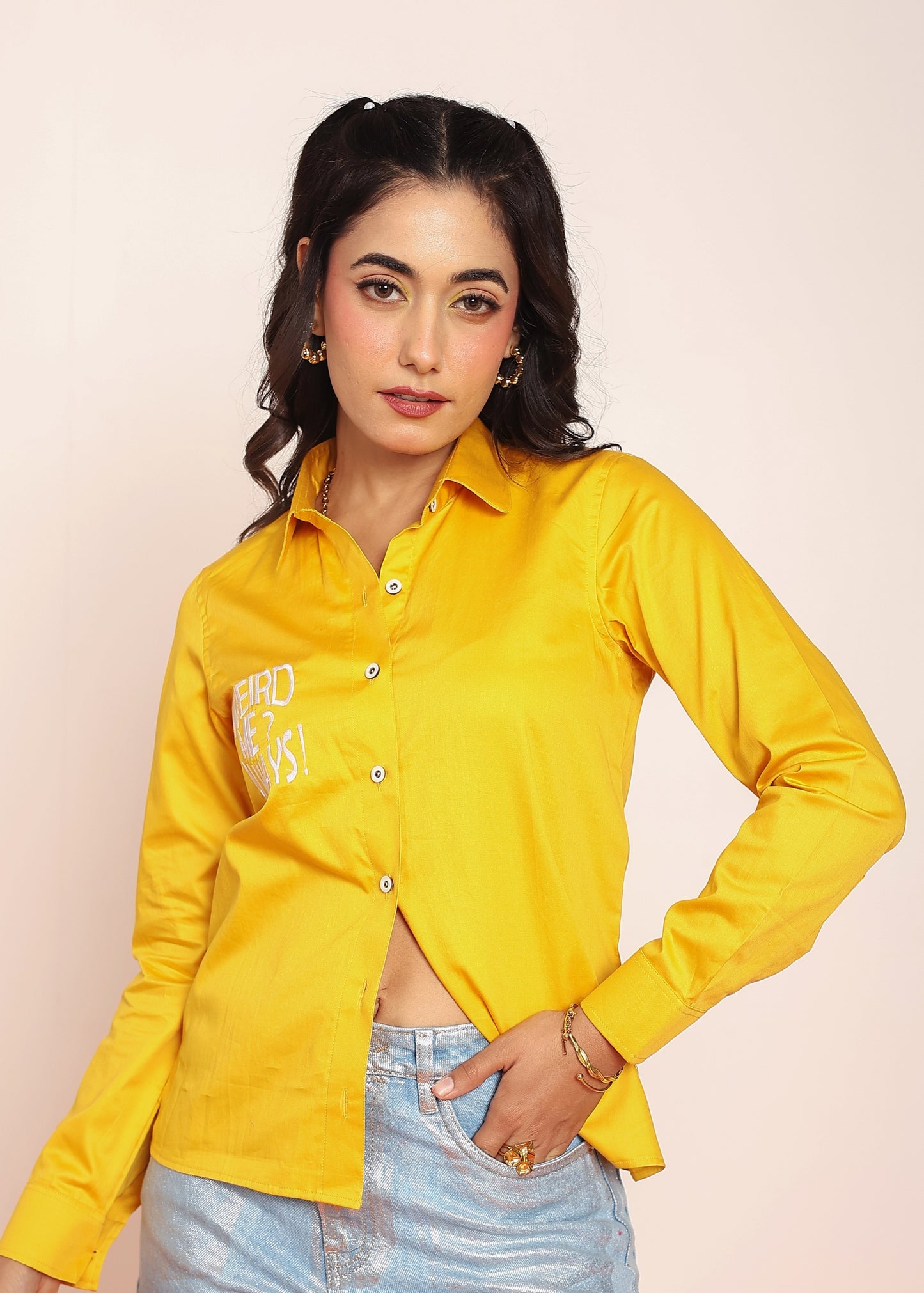 Embroidered shirt with shaped collar
