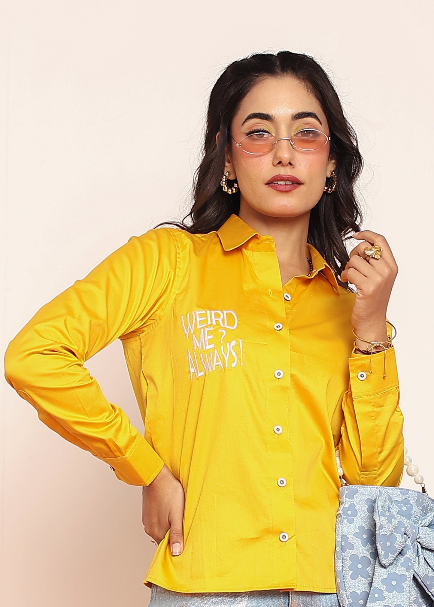 Embroidered shirt with shaped collar