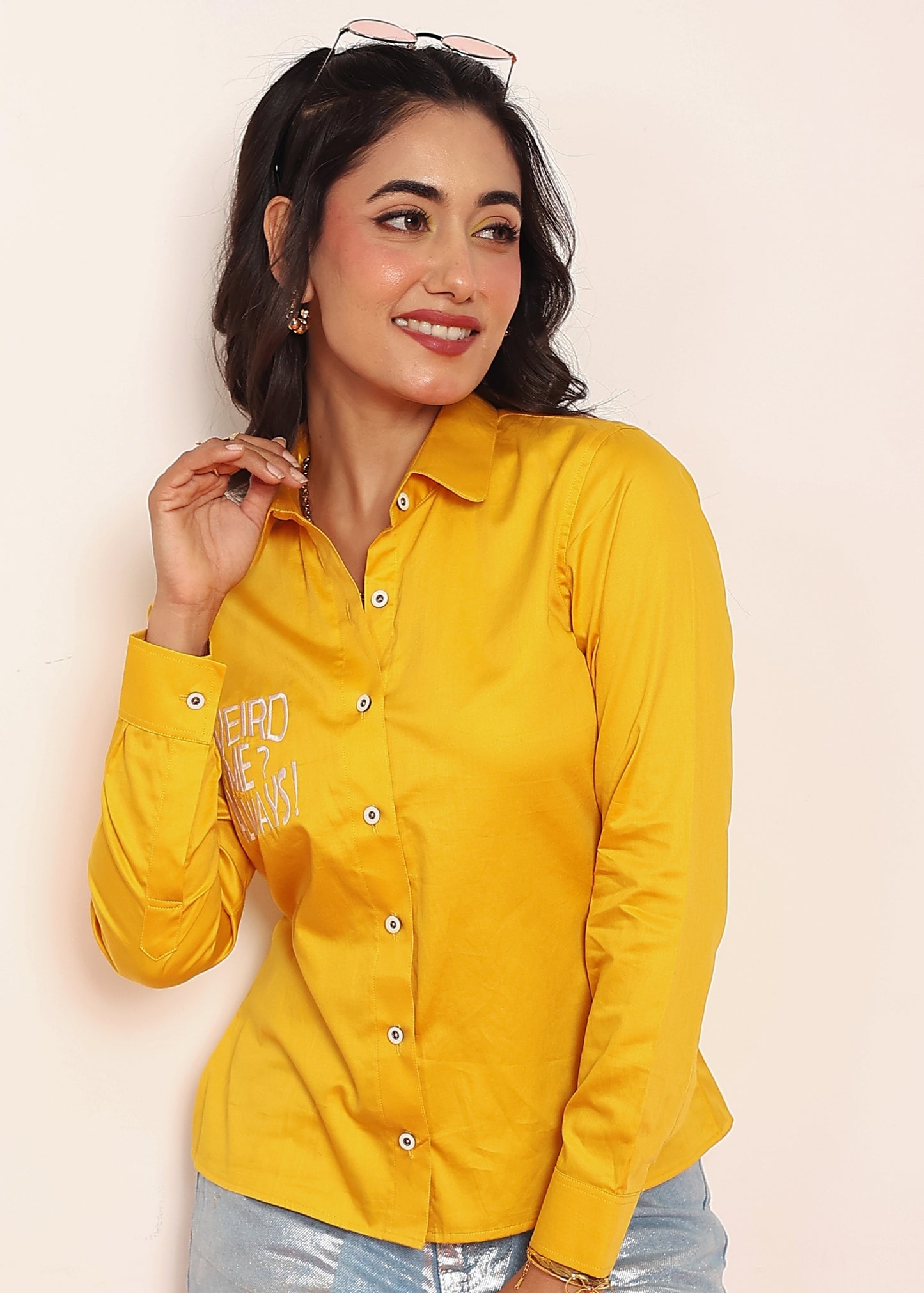 Embroidered shirt with shaped collar