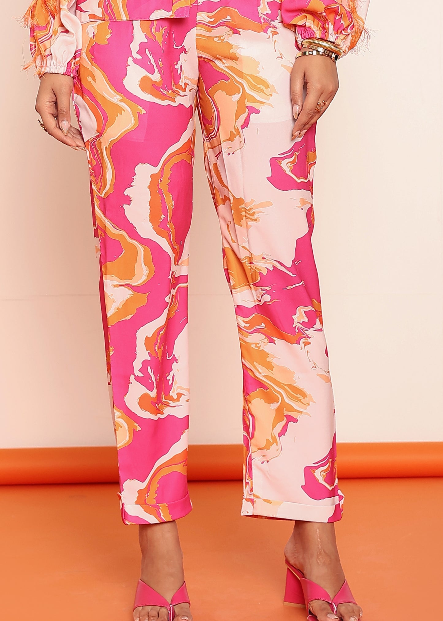 Pink printed straight pant