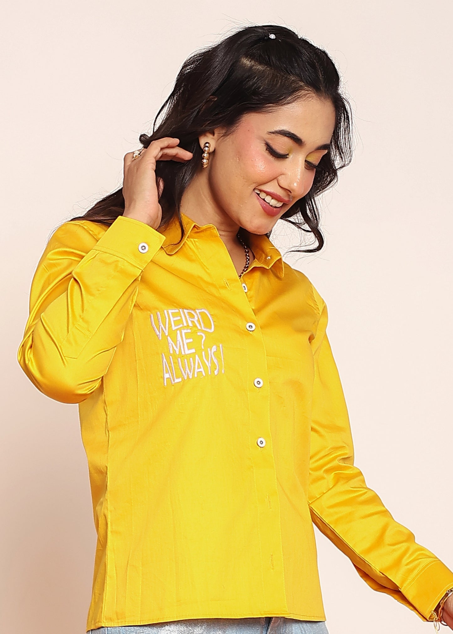 Embroidered shirt with shaped collar