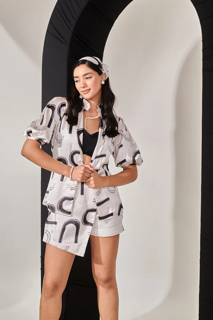 Swiss satin printed blazer shirt