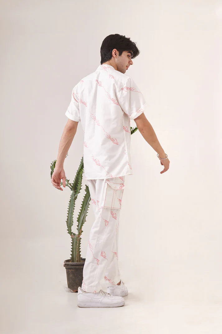 White hand printed trouser