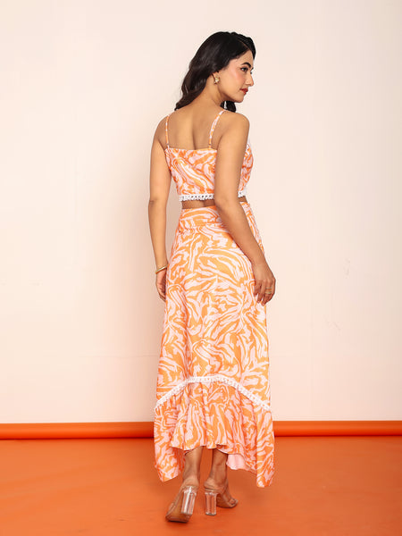 Printed tube top with detailed skirt