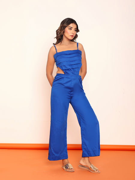 Pleated jumpsuit with adjustable straps