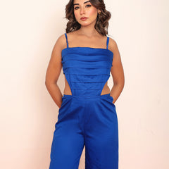 Pleated jumpsuit with adjustable straps
