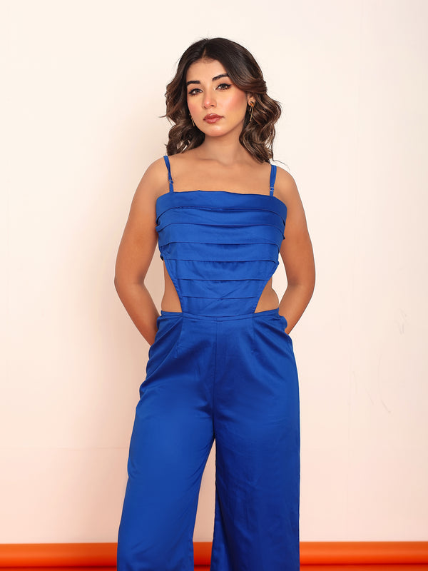 Pleated jumpsuit with adjustable straps