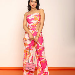 Printed jumpsuit with side waist cutouts