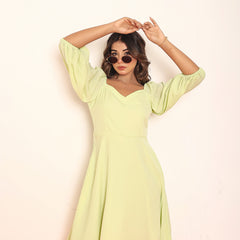 Mini lime green dress with puff sleeves