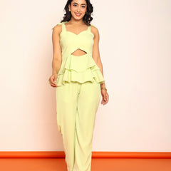 Waist cut-out peplum top with pant