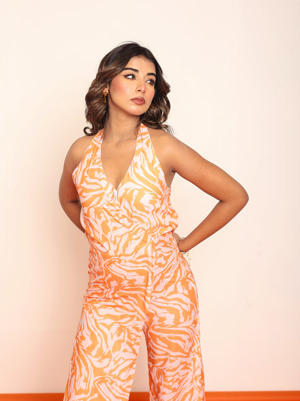 Printed jumpsuit with back neck closing