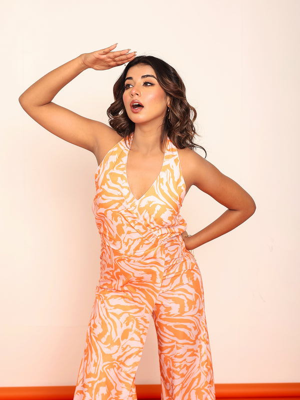 Printed jumpsuit with back neck closing