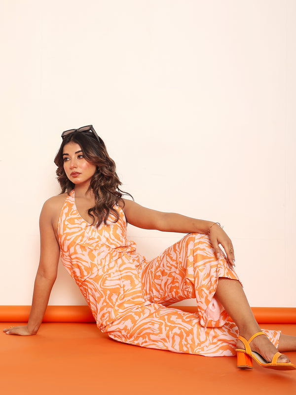 Printed jumpsuit with back neck closing