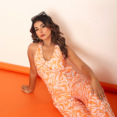 Printed jumpsuit with back neck closing