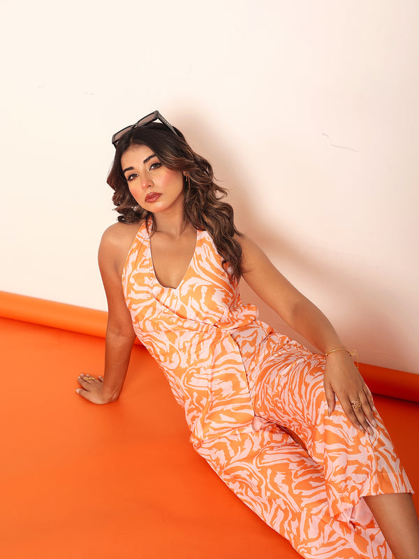 Printed jumpsuit with back neck closing