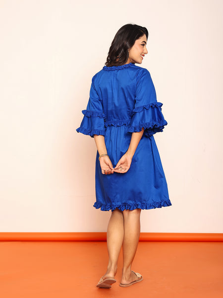 Solid ruffled mini dress