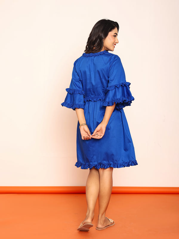Solid ruffled mini dress