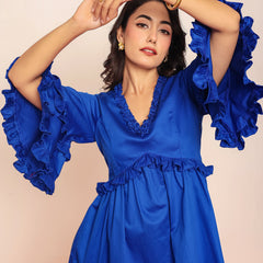 Solid ruffled mini dress
